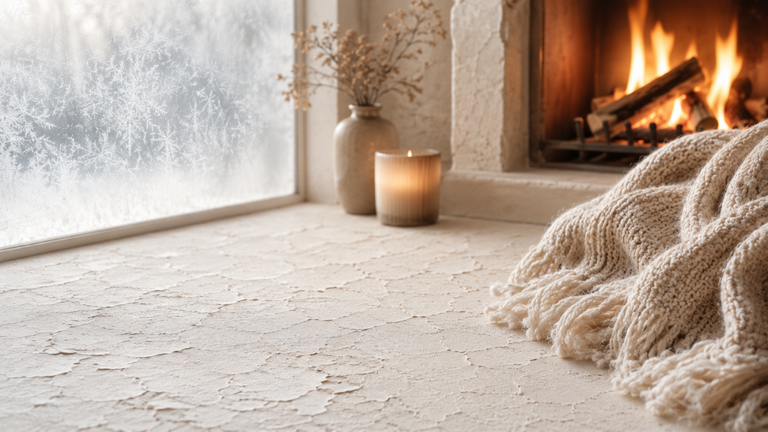 fireplace and blanket in a winter setting
