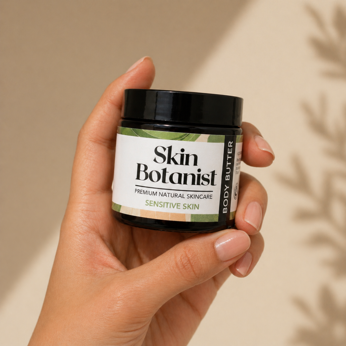 Skin Botanist Calm & Restore Body Butter held in hand 