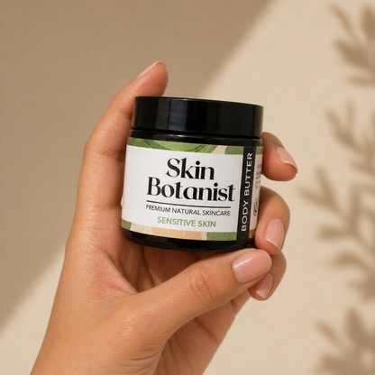 Skin Botanist Calm & Restore Body Butter held in hand 