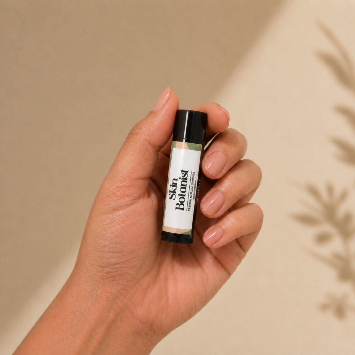 Hand holding Skin Botanist Calm & Nourish Lip Balm 